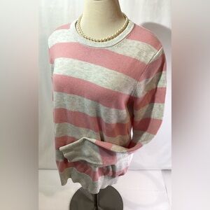 Gap Women’s Sweater Pullover Size L Color Vanilla Powder Pink Stripes Knit